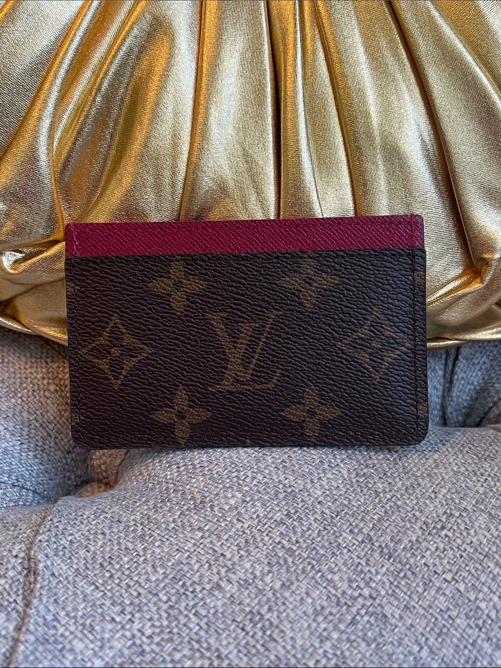 Louis Vuitton Monogram Card Holder with Burgundy Trim